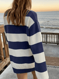 Poshoot Striped Crew Neck Knit Sweater  Christmas Gifts