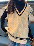 Poshoot V Neck Cable Knit Sweater Vest  Christmas Gifts