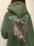 Poshoot Vintage Blooming Skull Fleece Lined Pullover Hoodie  Christmas Gifts