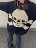 Poshoot Vintage Skull Jacquard Pullover Sweater  Christmas Gifts