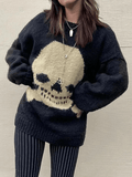 Poshoot Vintage Skull Jacquard Pullover Sweater  Christmas Gifts