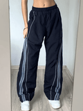 Poshoot Vintage Striped Piping Baggy Sweatpants