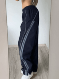 Poshoot Vintage Striped Piping Baggy Sweatpants