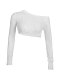 Poshoot White Cold Shoulder Knit Crop Top  Christmas Gifts