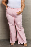 POSHOOT AUTUMN OUTFITS      Full Size High Waist Wide Leg Jeans in Light Pink