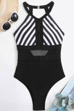 Poshoot  Striped Backless One-Piece Swimsuit