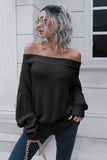 Back to school  Off-Shoulder Ribbed Long Sleeve Pullover Sweater