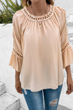 POSHOOT  fall outfits    Cutout Long Sleeve Round Neck Blouse