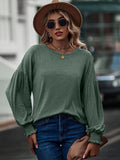 POSHOOT AUTUMN OUTFITS     Round Neck Dropped Shoulder Flounce Sleeve T-Shirt