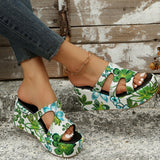 Poshoot - White Casual Daily Hollowed Out Patchwork Printing Round Comfortable Out Door Wedges Shoes (Heel Height 2.36in)