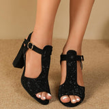 Poshoot - Black Casual Patchwork Solid Color Fish Mouth Out Door Wedges Shoes (Heel Height 3.35in)