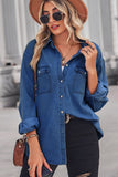 POSHOOT  AUTUMN OUTFITS     Collared Neck Dropped Shoulder Denim Top