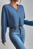 POSHOOT  AUTUMN OUTFITS      Cropped V-Neck Raglan Sleeve Buttoned Blouse