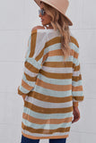 POSHOOT  fall outfits    Full Size Striped Long Sleeve Openwork Cardigan