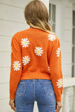 POSHOOT  AUTUMN OUTFITS    Flower Pattern Round Neck Short Sleeve Pullover Sweater