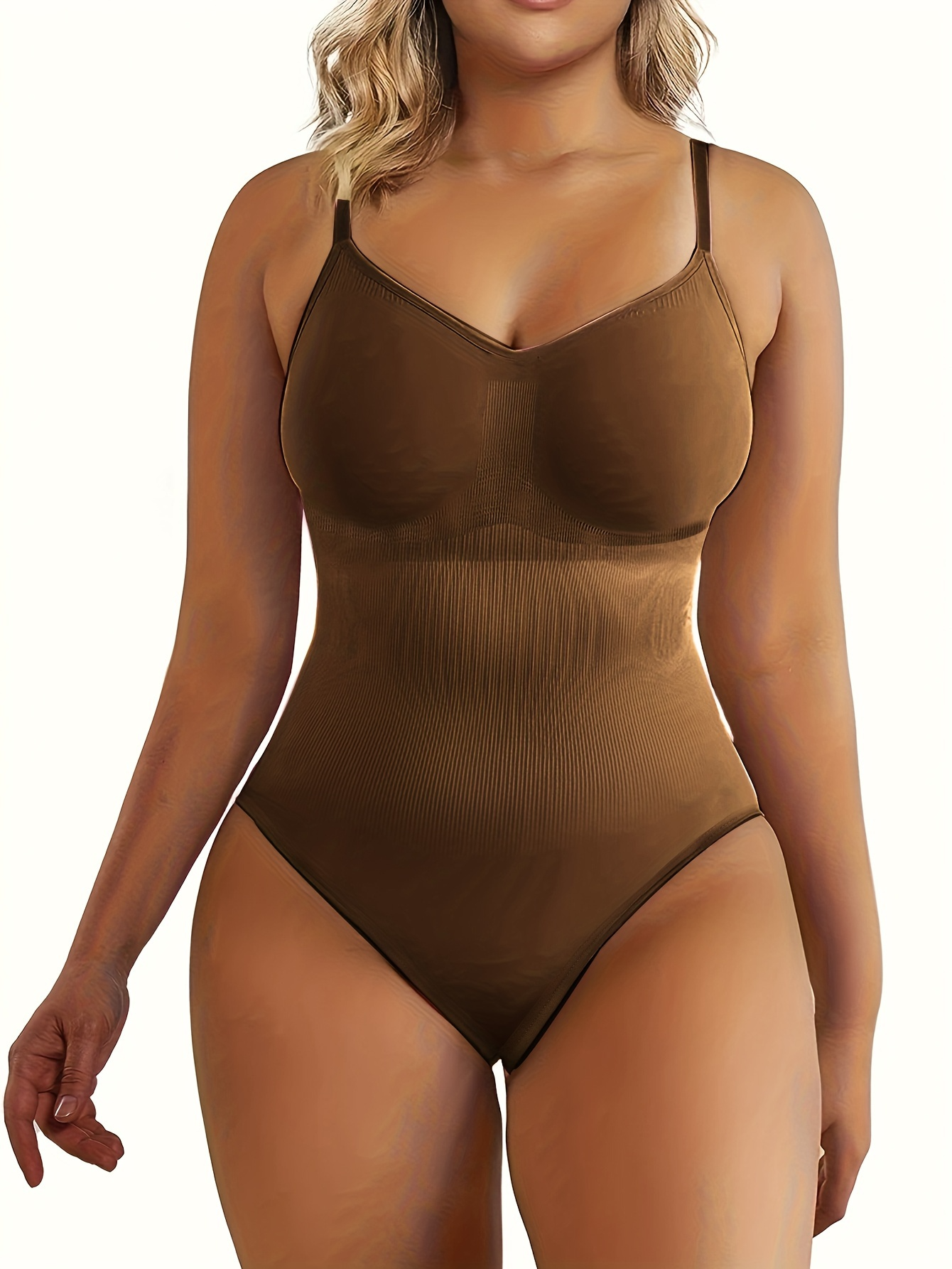 Poshoot Plus Size Casual Shapewear, Women's Plus Plain Breast Lifting Tummy Control Body Shaping Bodysuit