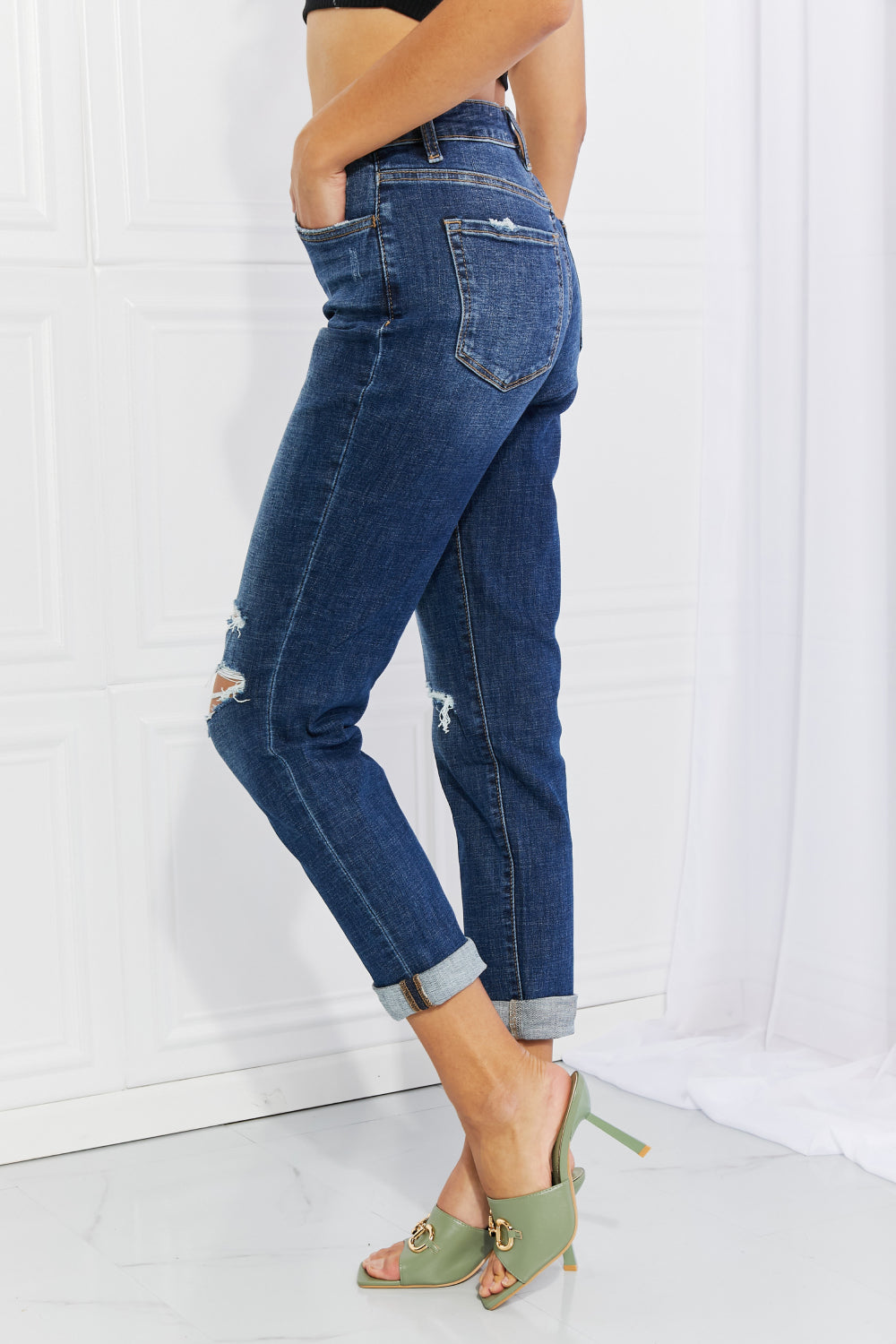 BACK TO COLLEGE     by Flying Monkey Full Size Distressed Cropped Jeans with Pockets