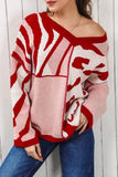 POSHOOT  AUTUMN OUTFITS      V-Neck Printed Dropped Shoulder Sweater