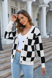 POSHOOT  AUTUMN OUTFITS    Button-Up Plaid V-Neck Dropped Shoulder Cardigan