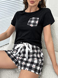 BACK TO COLLEGE   Plaid Heart Top and Shorts Lounge Set