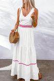 BACK TO COLLEGE   Contrast V-Neck Cutout Sleeveless Maxi Dress