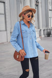 POSHOOT  AUTUMN OUTFITS     Collared Neck Dropped Shoulder Denim Top
