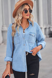 POSHOOT  AUTUMN OUTFITS     Collared Neck Dropped Shoulder Denim Top