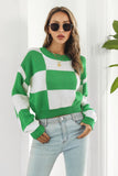 POSHOOT AUTUMN OUTFITS     Color Block Round Neck Dropped Shoulder Sweater