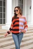 POSHOOT  AUTUMN OUTFITS    Round Neck Long Sleeve Color Block Dropped Shoulder Pullover Sweater