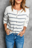 BACK TO COLLEGE   Striped Round Neck Button-Up Cardigan
