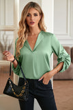 POSHOOT  fall outfits    Roll-Tab Sleeve Collared Neck Blouse