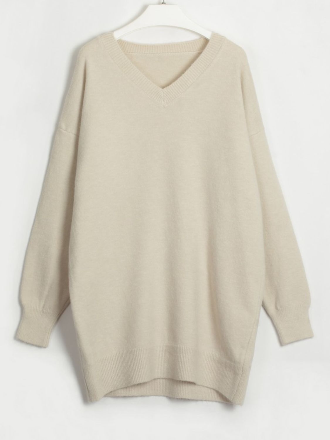 POSHOOT AUTUMN OUTFITS    V-Neck Dropped Shoulder Sweater Dress
