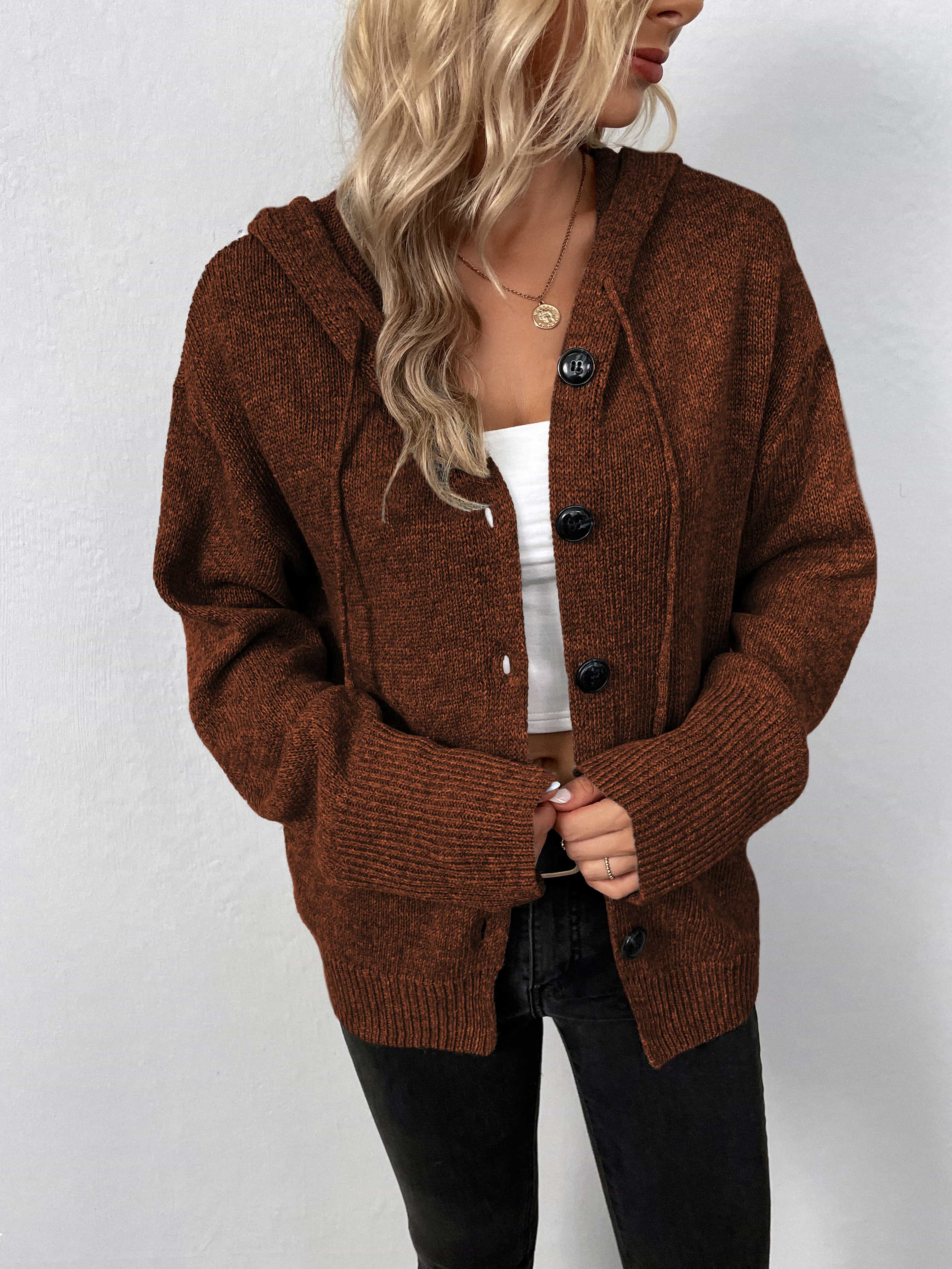 POSHOOT  AUTUMN OUTFITS    Button-Down Long Sleeve Hooded Sweater