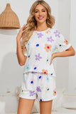BACK TO COLLEGE   Floral Round Neck Raglan Sleeve Top and Shorts Lounge Set