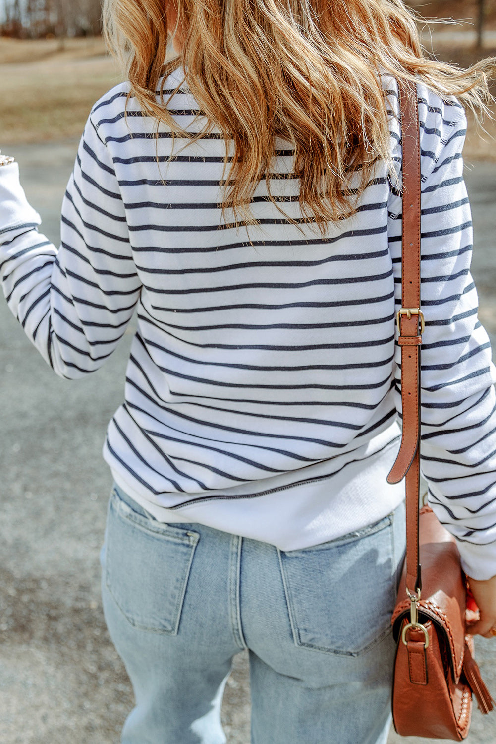 BACK TO COLLEGE   Striped Long Sleeve Round Neck Top