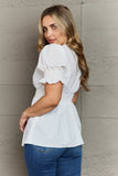 BACK TO COLLEGE   Culture Code Sweet Serenity  Full Size V-Neck Puff Sleeve Button Down Top
