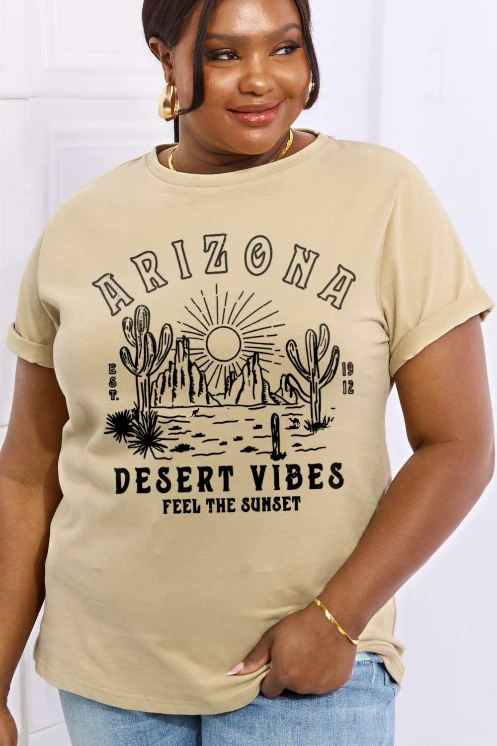 Poshoot  Simply Love Full Size ARIZONA DESERT VIBES FEEL THE SUNSET Graphic Cotton Tee