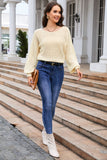 POSHOOT  AUTUMN OUTFITS    Round Neck Openwork Long Sleeve Knit Top