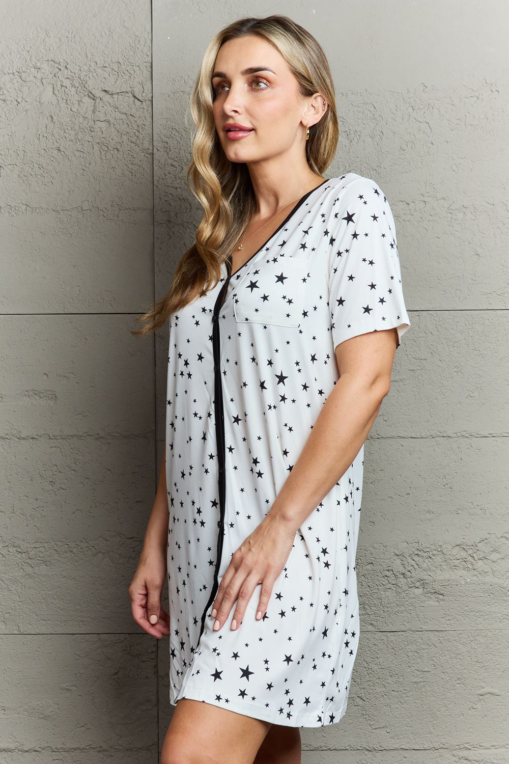 BACK TO COLLEGE    Quilted Quivers Button Down Sleepwear Dress