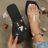 Poshoot - Black Casual Patchwork Beading Square Comfortable Shoes