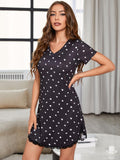BACK TO COLLEGE   Heart V-Neck Short Sleeve Lace Trim Night Dress