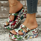 Poshoot - White Casual Daily Hollowed Out Patchwork Printing Round Comfortable Out Door Wedges Shoes (Heel Height 2.36in)