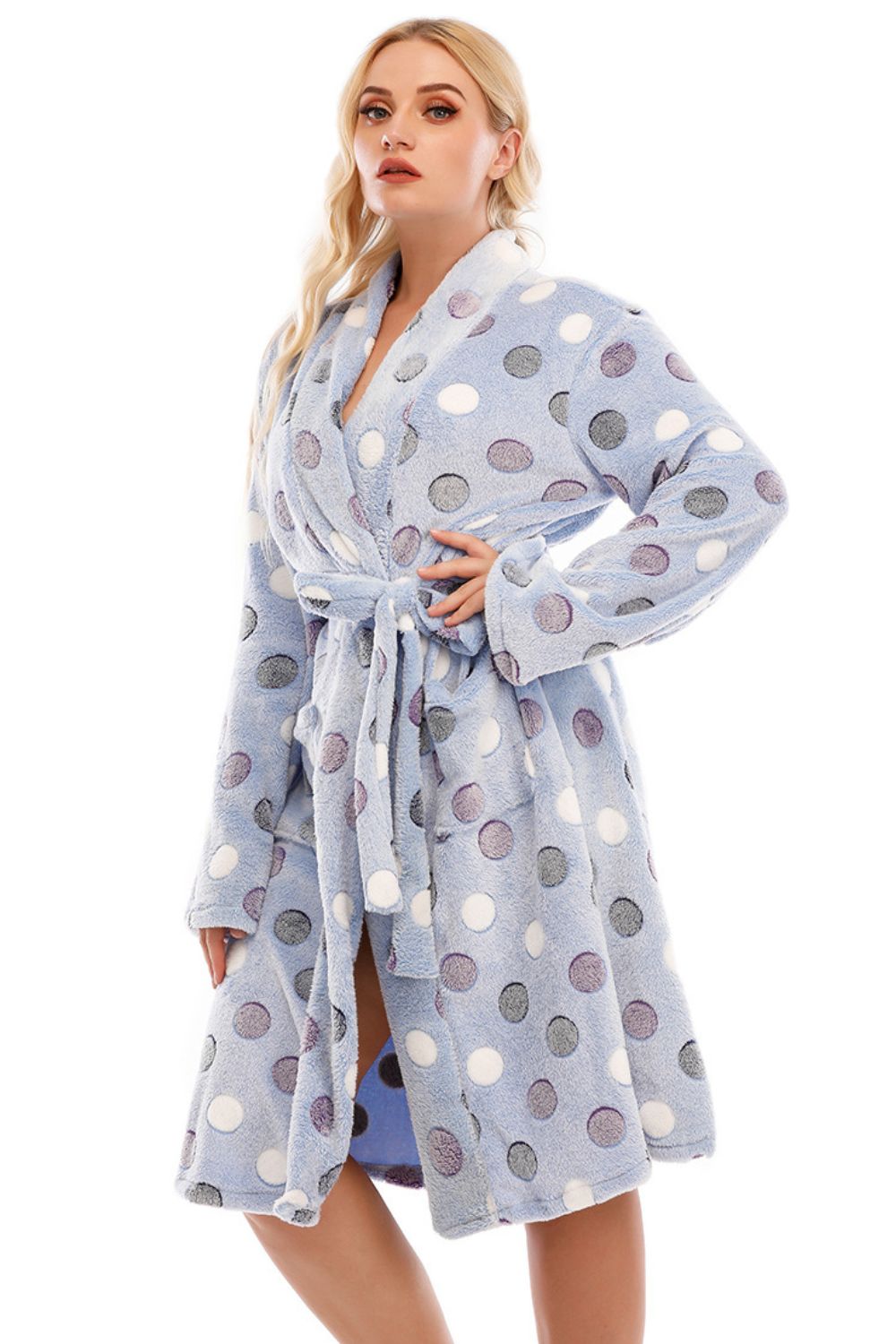 BACK TO COLLEGE   Plus Size Printed Tie Waist Robe with Pocket