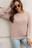 Back to school  Ribbed Openwork Sleeve Round Neck Pullover Sweater