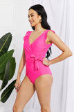 Poshoot  Marina West Swim Full Size Float On Ruffle Faux Wrap One-Piece in Pink