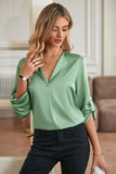 POSHOOT  fall outfits    Roll-Tab Sleeve Collared Neck Blouse