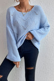 Back to school Openwork Boat Neck Dropped Shoulder Sweater