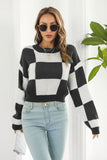 POSHOOT AUTUMN OUTFITS     Color Block Round Neck Dropped Shoulder Sweater