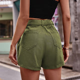 Back To School  Belted Denim Shorts with Pockets