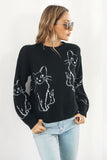 Back to school Cat Pattern Round Neck Long Sleeve Pullover Sweater